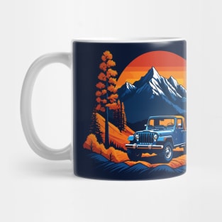 Vintage Jeep Pickup Fall Mountain Scene Mug